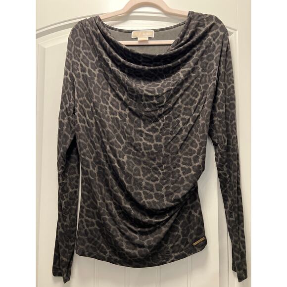 Michael Michael Kors Women’s Leopard Print Cowl Neck Pullover Top Size P/S Black - Picture 1 of 4